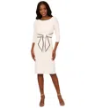 Adrianna Papell Tipped Three-quarter Sleeve Crepe Dress In Ivory,black