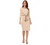 Adrianna Papell Tipped Three-quarter Sleeve Crepe Dress In Neutral