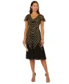 ADRIANNA PAPELL WOMEN'S V-NECK BEADED MESH MIDI DRESS