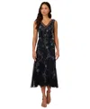 Adrianna Papell Beaded Sleeveless Midi Dress In Midnight Multi