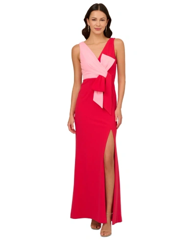 Adrianna Papell Women's V-neck Colorblocked Sleeveless Gown In Pink,red