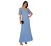 Adrianna Papell Beaded Petal Sleeve Evening Gown In Bluebell