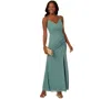 Adrianna Papell Women's V-neck Sleeveless Draped Gown In Greenslate