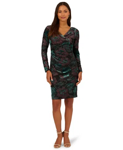 Adrianna Papell Women's V-neck Velvet Midi Dress In Multi