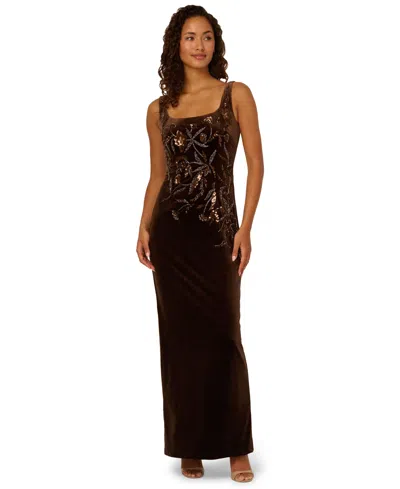 ADRIANNA PAPELL WOMEN'S VELVET BEADED LONG DRESS