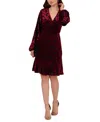 Adrianna Papell Metallic Velvet Cowl Back Dress In Burgundy,black
