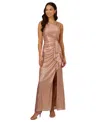 Adrianna Papell Metallic Foil Gown In Rose Gold