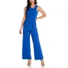 Adrianna Papell Womens Asymmetric Crepe Jumpsuit In Blue