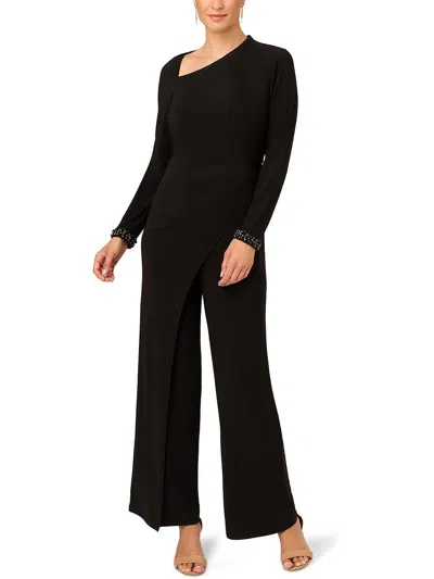 Adrianna Papell Womens Asymmetric Wide Leg Jumpsuit In Black