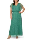 Adrianna Papell Beaded Mesh Blouson Gown In Blue
