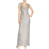 Adrianna Papell Womens Beaded Cowl Neck Formal Dress In Gold