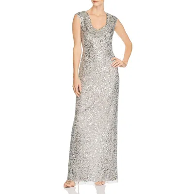 Adrianna Papell Womens Beaded Cowl Neck Formal Dress In Gold