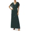 Adrianna Papell Womens Beaded Maxi Evening Dress In Green