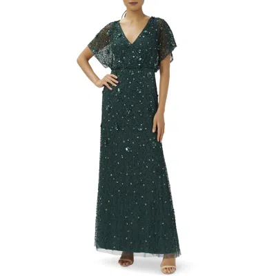 Adrianna Papell Womens Beaded Maxi Evening Dress In Green