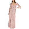 Adrianna Papell Short Sleeve Sequin Mesh Gown In Multi