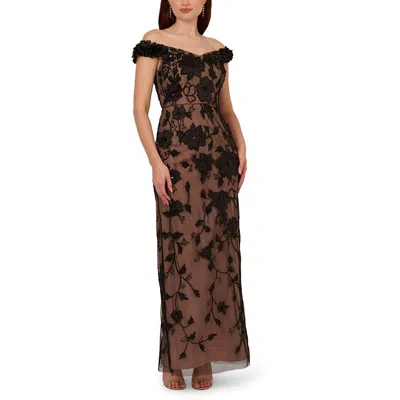 Adrianna Papell Womens Beaded Mesh Evening Dress In Black