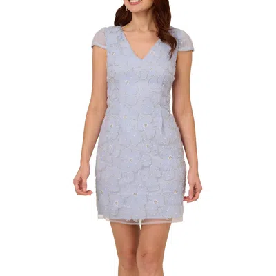 Adrianna Papell Womens Beaded Mesh Sheath Dress In Light Blue