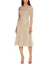ADRIANNA PAPELL WOMENS BEADED MIDI COCKTAIL AND PARTY DRESS