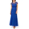 Adrianna Papell Beaded Mesh Illusion Godet Long Dress In Multi