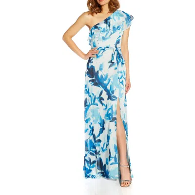 Adrianna Papell Womens Belted Maxi Evening Dress In Blue
