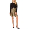 Adrianna Papell Mixed Media Metallic Long Sleeve Minidress In Black