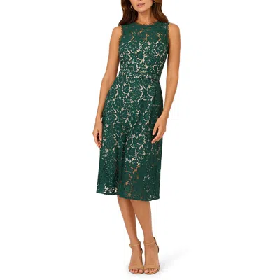 Adrianna Papell Womens Belted Sleeveless Midi Dress In Hunter