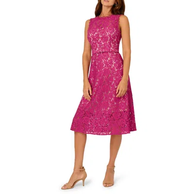 ADRIANNA PAPELL WOMENS BELTED SLEEVELESS MIDI DRESS
