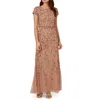 Adrianna Papell Plus Size Boat-neck Beaded Blouson Gown In Multi