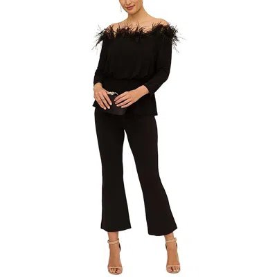 Adrianna Papell Womens Blouson Feathered Off The Shoulder In Black
