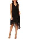Adrianna Papell Asymmetric Mixed Media Chiffon & Jersey Dress In Black
