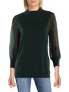 ADRIANNA PAPELL WOMENS CLIP DOTS SHEER SLEEVES PULLOVER TOP