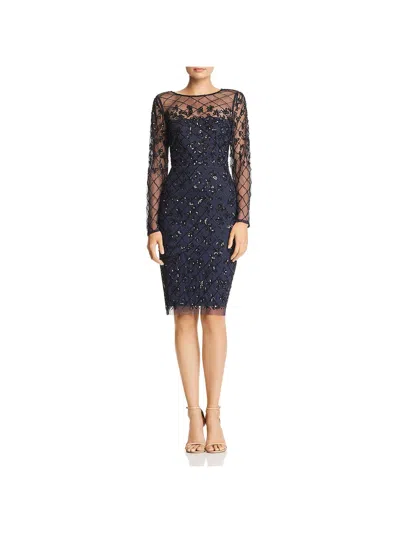 Adrianna Papell Womens Cocktail Beaded Sheath Dress In Blue