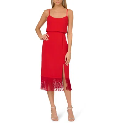 Adrianna Papell Womens Crepe Fringe Midi Dress In Red