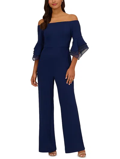 ADRIANNA PAPELL WOMENS CREPE OFF-THE-SHOULDER JUMPSUIT