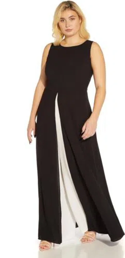 Pre-owned Adrianna Papell Womens Crepe Overlay Jumpsuitjumpsuit In Black/ivory