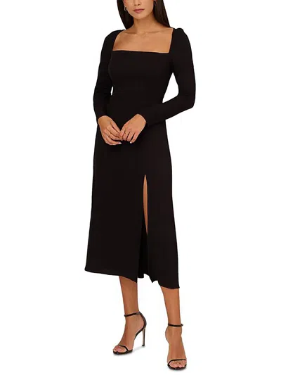 Adrianna Papell Womens Crepe Smocked Sheath Dress In Black