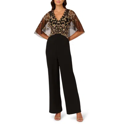 Adrianna Papell Womens Embellished Crepe Jumpsuit In Black