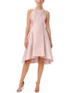 Adrianna Papell Imitation Pearl Halter Neck High-low Mikado Dress In Multi