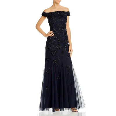 Adrianna Papell Womens Embellished Off-the Shoulder Formal Dress In Black