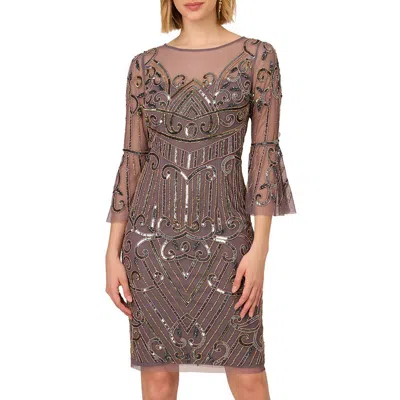 Adrianna Papell Womens Embellished Polyester Cocktail And Party Dress In Moonscape