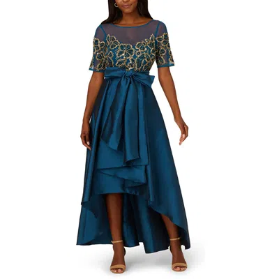 Adrianna Papell Womens Embellished Polyester Evening Dress In Teal Sapphire,gold