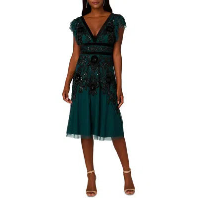 Adrianna Papell Womens Embellished Polyester Midi Dress In Gen Green