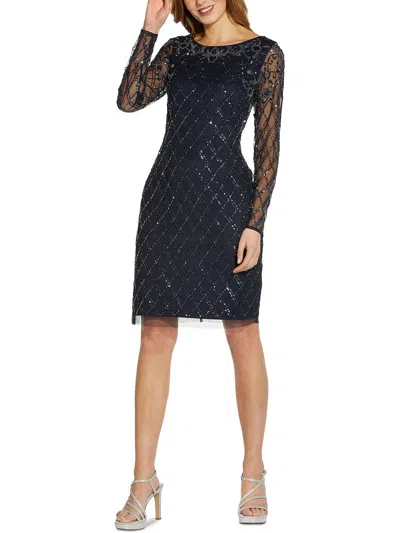 Adrianna Papell Womens Embellished Sheath Cocktail And Party Dress In Blue
