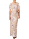 ADRIANNA PAPELL WOMENS EMBROIDERED LACE EVENING DRESS