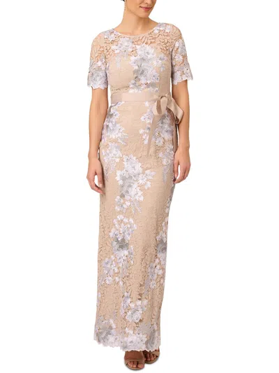 Adrianna Papell Womens Embroidered Lace Evening Dress In Multi