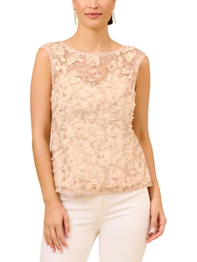 Adrianna Papell Womens Embroidered Mesh Blouse In Gold