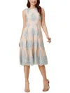 ADRIANNA PAPELL WOMENS EMBROIDERED MIDI FIT & FLARE DRESS