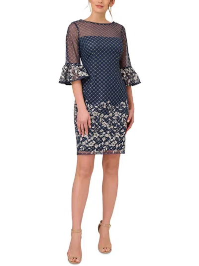 Adrianna Papell Womens Embroidered Polyester Sheath Dress In Blue