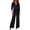 Adrianna Papell Belted Wide Leg Satin Crepe Jumpsuit In Blue