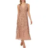 ADRIANNA PAPELL WOMENS FLORAL BEADED SEQUIN MIDI DRESS
